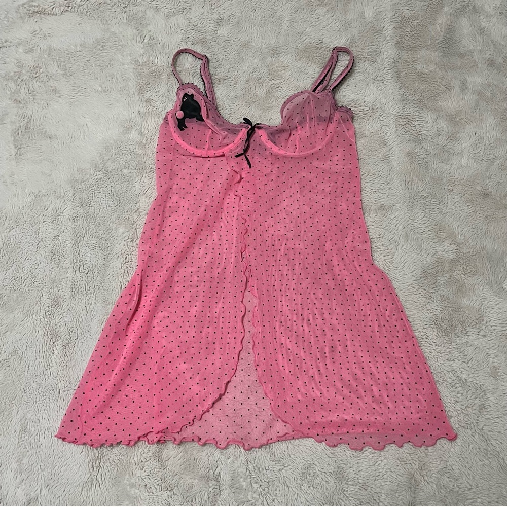 La SENZA Pink Mesh with Black Dots Lingerie